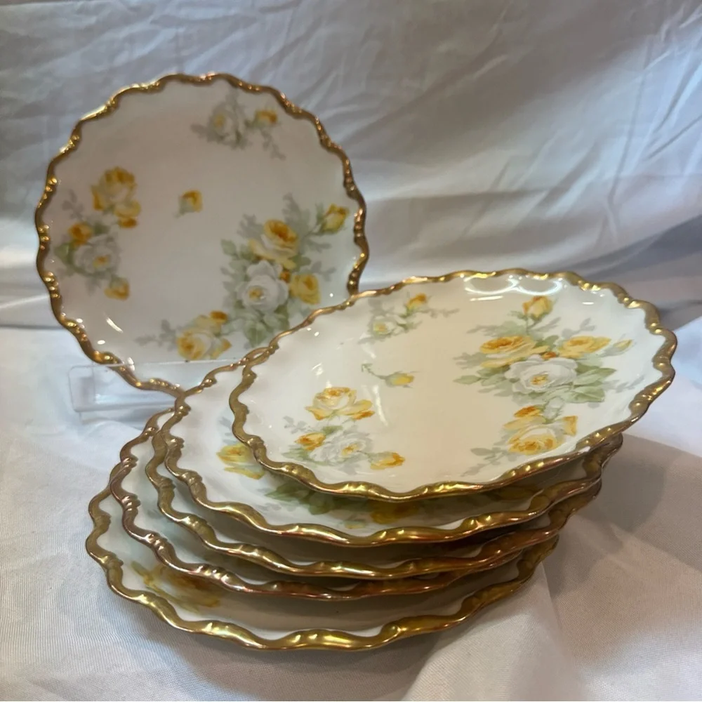 Antique Limoges Coronet Yellow Rose Plate Set 7.5”, Circa 1906-1920, HandPainted - Picture 3 of 8
